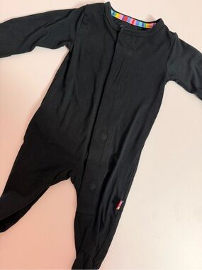 Magnetic Me Black Long-Sleeve Footed One-Piece with Rainbow Trim